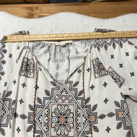 Lovestitch Womens Tribal Print LS Tassel Boho Gypsy Mini Shift Dress Size Medium - Picture 10 of 12